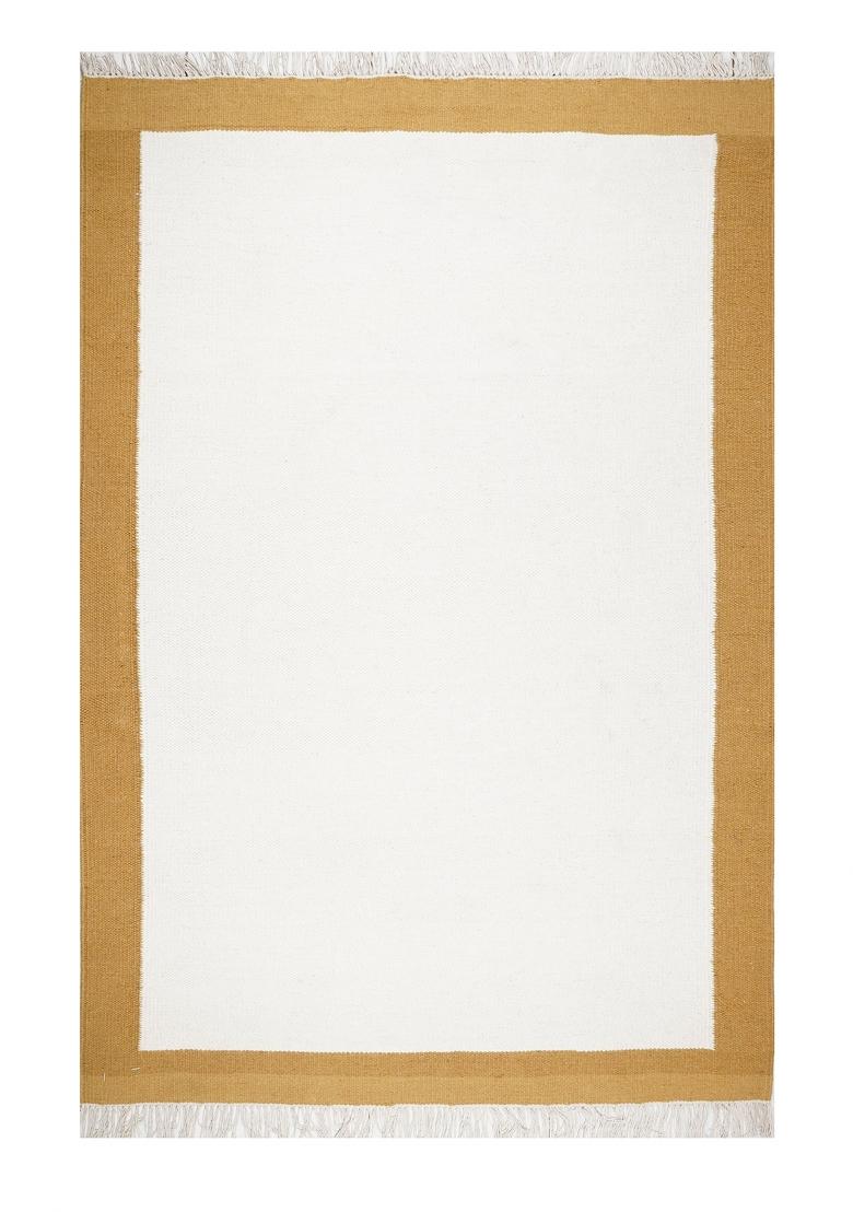 Saffron Rugs Flat Woven Ivory and Gold Solid Contemporary Rectangular Wool Area Rug - Indya