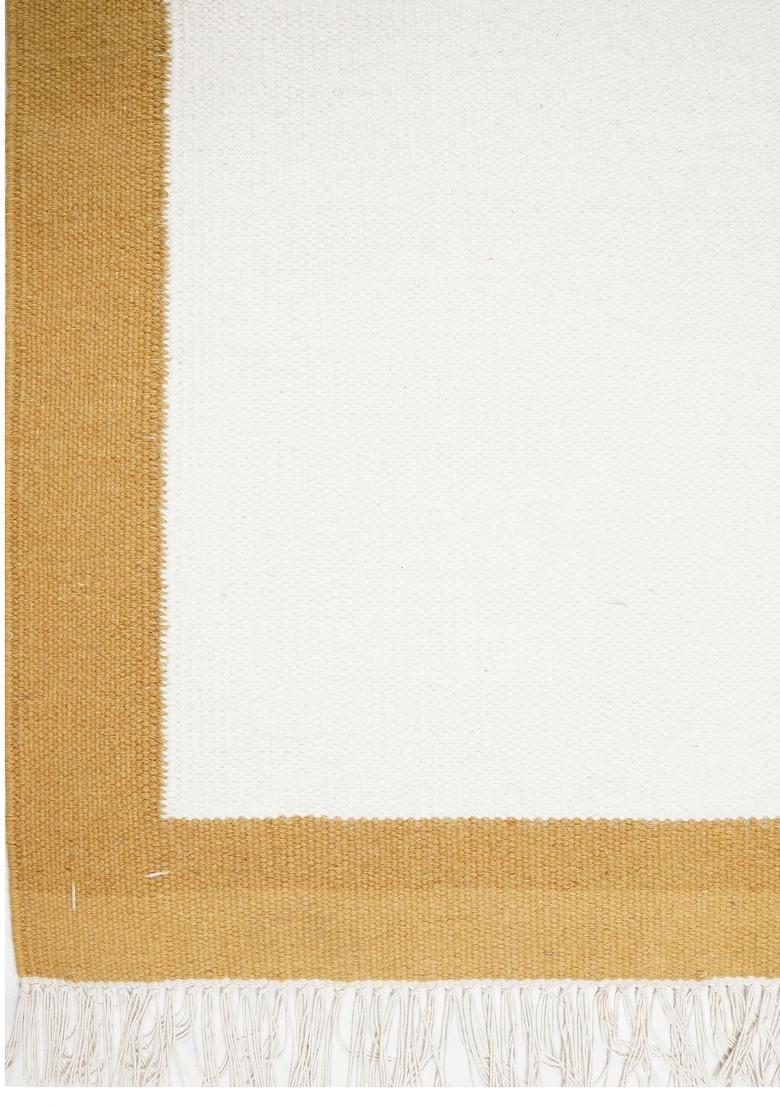 Saffron Rugs Flat Woven Ivory and Gold Solid Contemporary Rectangular Wool Area Rug - Indya
