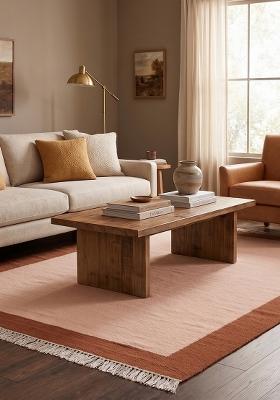 Saffron Rugs Flat Woven Blush Peach Solid Contemporary Rectangular Wool Area Rug