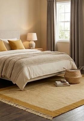 Saffron Rugs Flat Woven Cream and Gold Solid Contemporary Rectangular Wool Area Rug