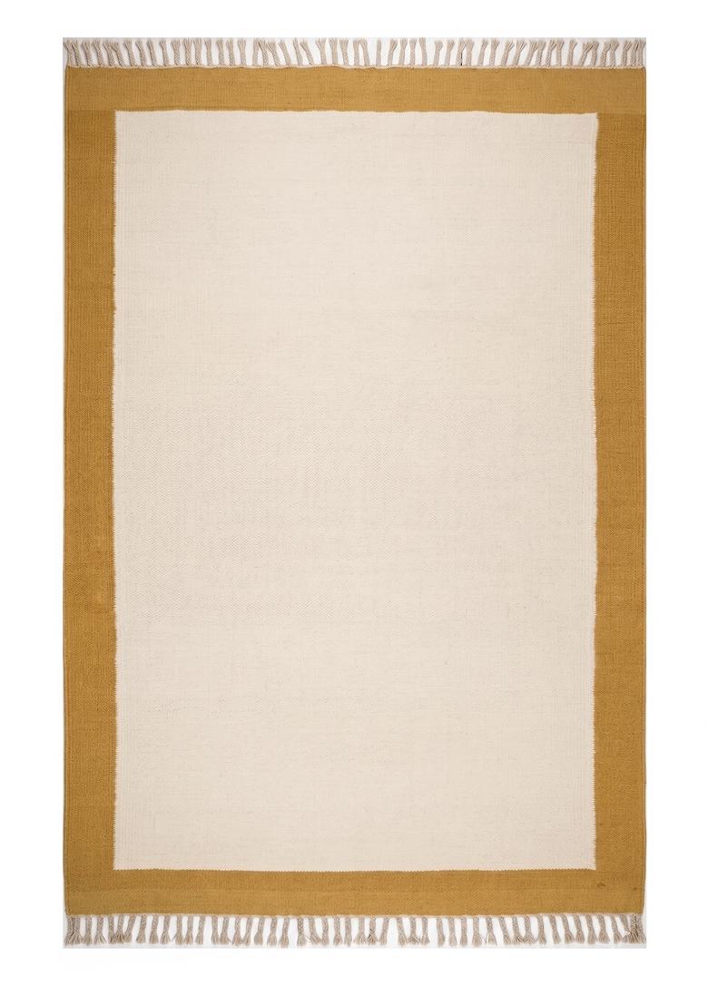 Saffron Rugs Flat Woven Cream and Gold Solid Contemporary Rectangular Wool Area Rug - Indya