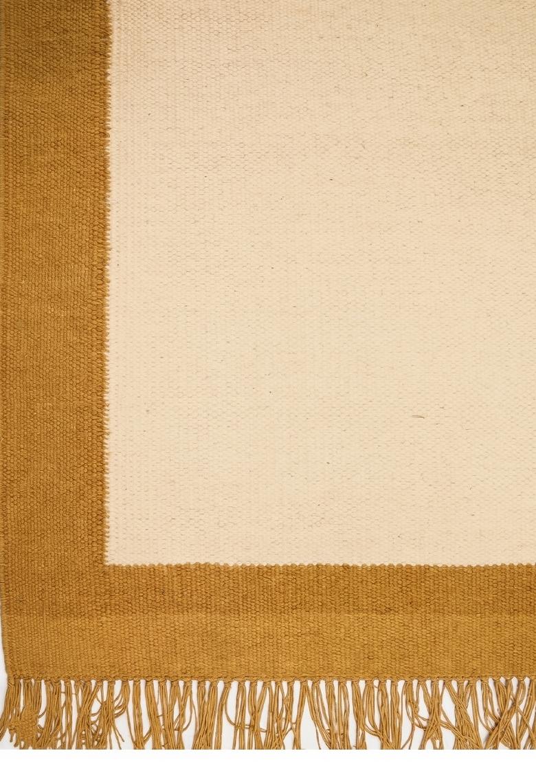 Saffron Rugs Flat Woven Cream and Gold Solid Contemporary Rectangular Wool Area Rug - Indya