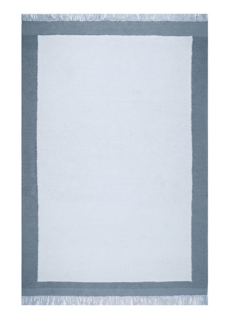 Saffron Rugs Flat Woven Steel Blue White Solid Contemporary Rectangular Wool Area Rug - Indya