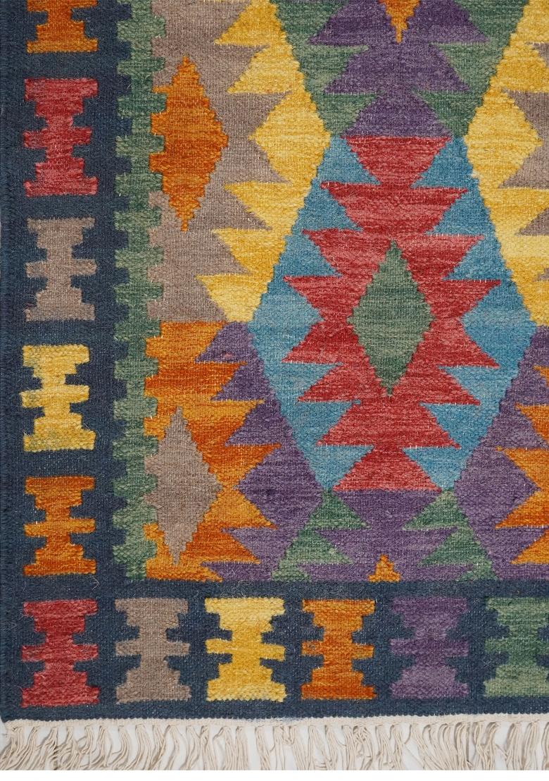 Saffron Rugs Flat Woven Multicolor Geometric Bohemian Rectangular Wool Area Rug - Indya