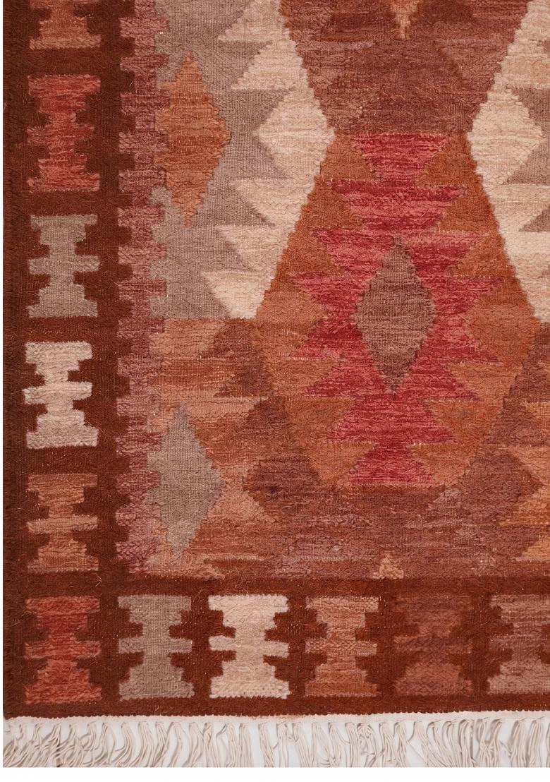 Saffron Rugs Flat Woven Terracotta Orange Geometric Bohemian Rectangular Wool Area Rug - Indya