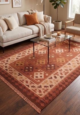 Saffron Rugs Flat Woven Terracotta Geometric Bohemian Rectangular Wool Area Rug