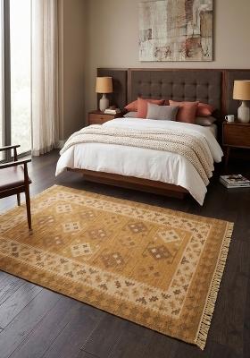 Saffron Rugs Flat Woven Mustard Gold Geometric Bohemian Rectangular Wool Area Rug