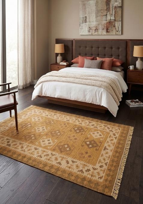 Saffron Rugs Flat Woven Mustard Gold Geometric Bohemian Rectangular Wool Area Rug