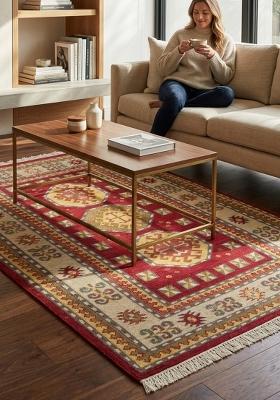 Saffron Rugs Flat Woven Red Geometric Bohemian Rectangular Wool Area Rug