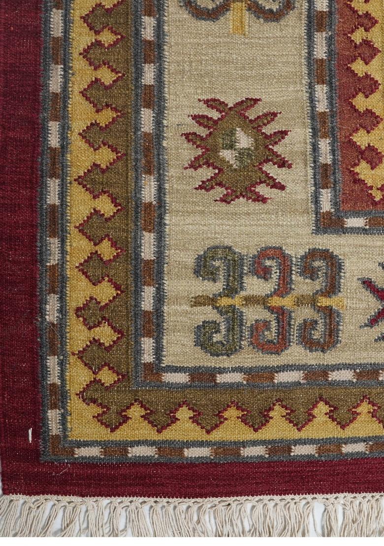 Saffron Rugs Flat Woven Red Geometric Bohemian Rectangular Wool Area Rug - Indya