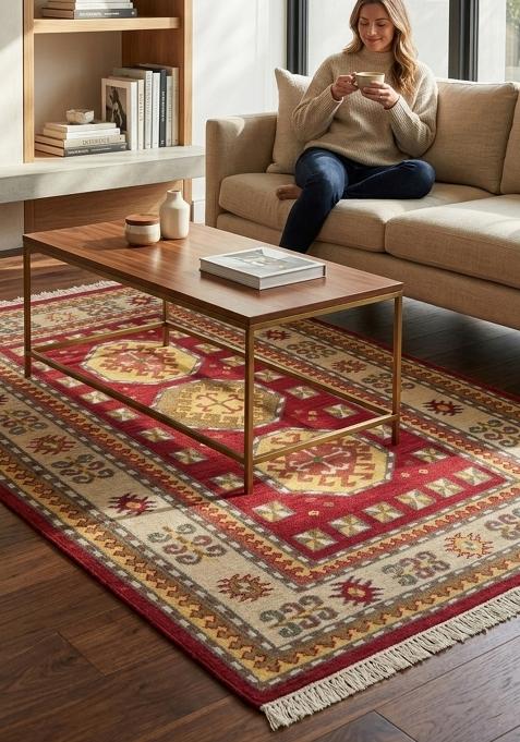 Saffron Rugs Flat Woven Red Geometric Bohemian Rectangular Wool Area Rug