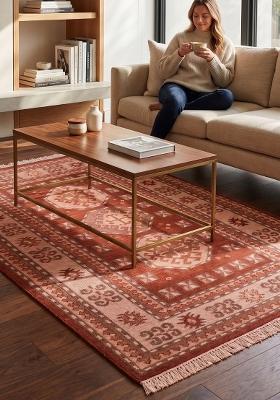 Saffron Rugs Flat Woven Rust Red Geometric Bohemian Rectangular Wool Area Rug