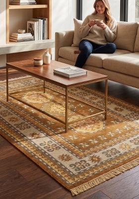 Saffron Rugs Flat Woven Mustard Gold Geometric Bohemian Rectangular Wool Area Rug