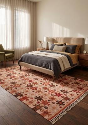 Saffron Rugs Flat Woven Terracotta Rust Geometric Bohemian Rectangular Wool Area Rug