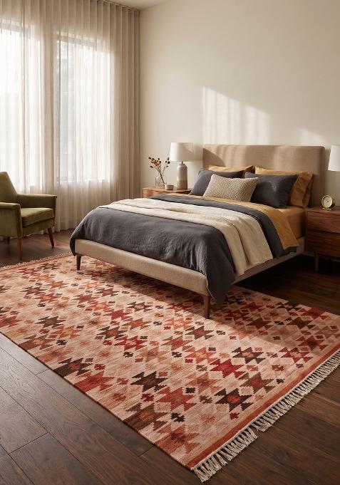 Saffron Rugs Flat Woven Terracotta Rust Geometric Bohemian Rectangular Wool Area Rug