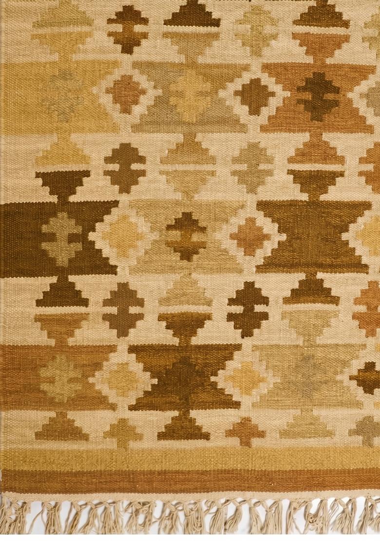 Saffron Rugs Flat Woven Golden Yellow Geometric Bohemian Rectangular Wool Area Rug - Indya