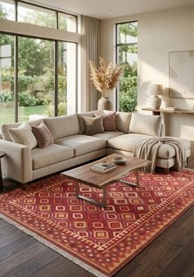 Saffron Rugs Flat Woven Rust Red Geometric Bohemian Rectangular Wool Area Rug
