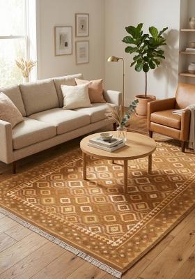 Saffron Rugs Flat Woven Warm Tan Brown Geometric Bohemian Rectangular Wool Area Rug