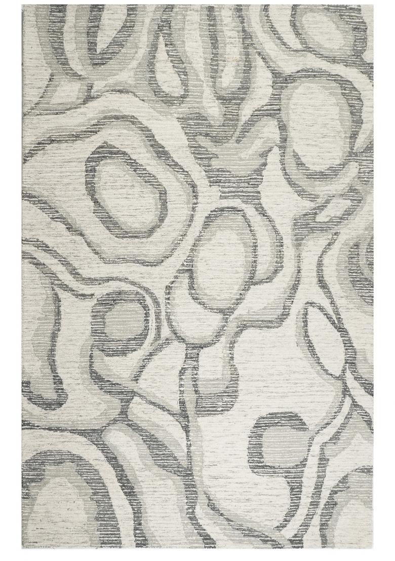 Saffron Rugs Hand Tufted Ivory Grey Swirls Contemporary Rectangular Wool Area Rug - Indya