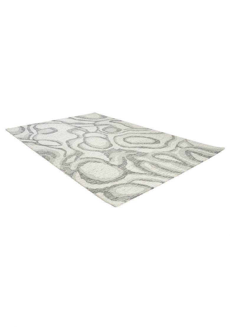Saffron Rugs Hand Tufted Ivory Grey Swirls Contemporary Rectangular Wool Area Rug - Indya