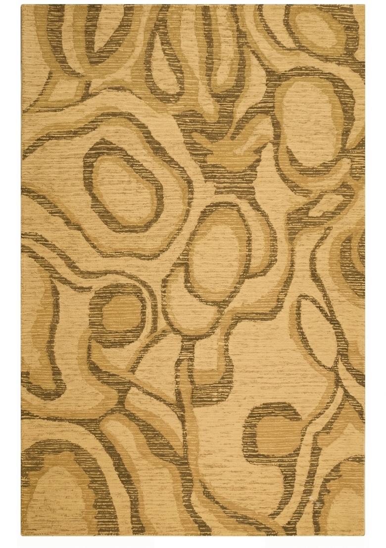 Saffron Rugs Hand Tufted Golden Tan Swirls Contemporary Rectangular Wool Area Rug - Indya