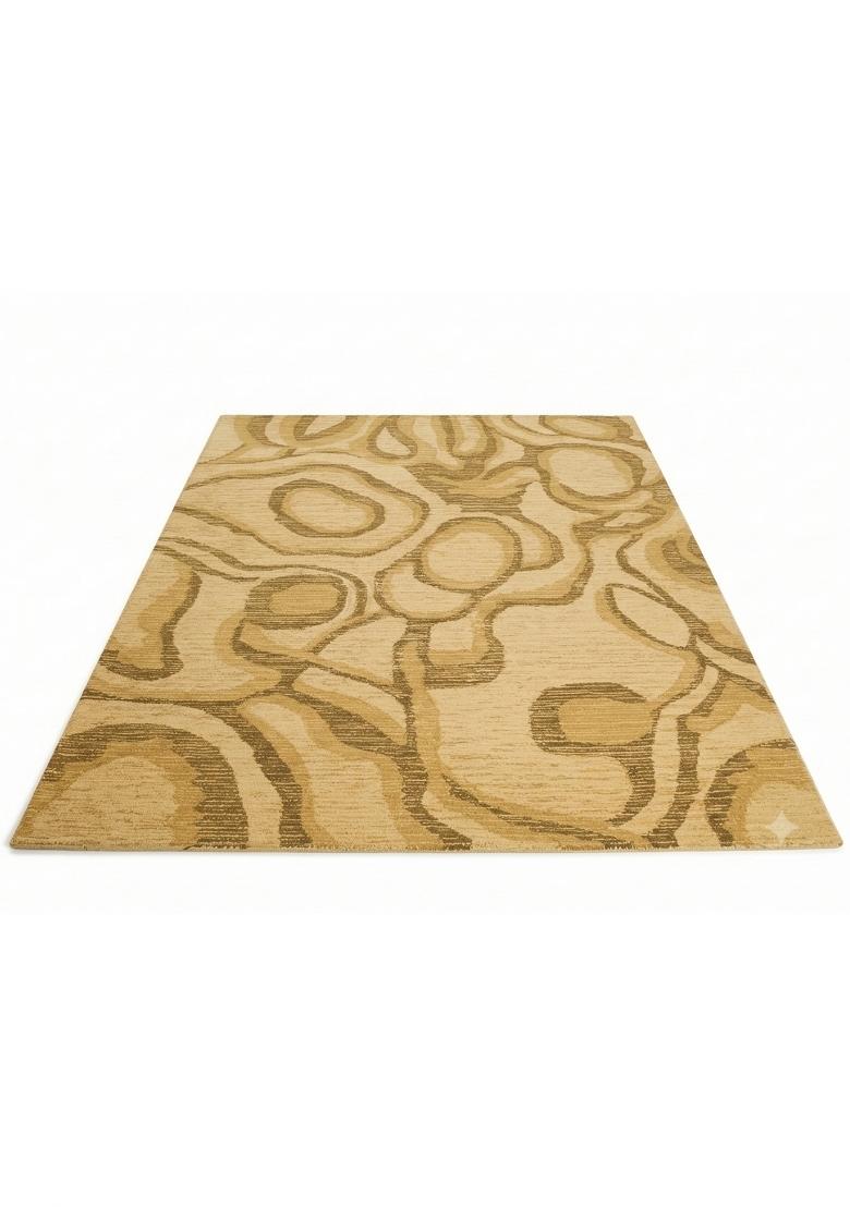 Saffron Rugs Hand Tufted Golden Tan Swirls Contemporary Rectangular Wool Area Rug - Indya