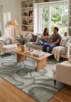 Saffron Rugs Hand Tufted Silver Grey Swirls Contemporary Rectangular Wool Area Rug