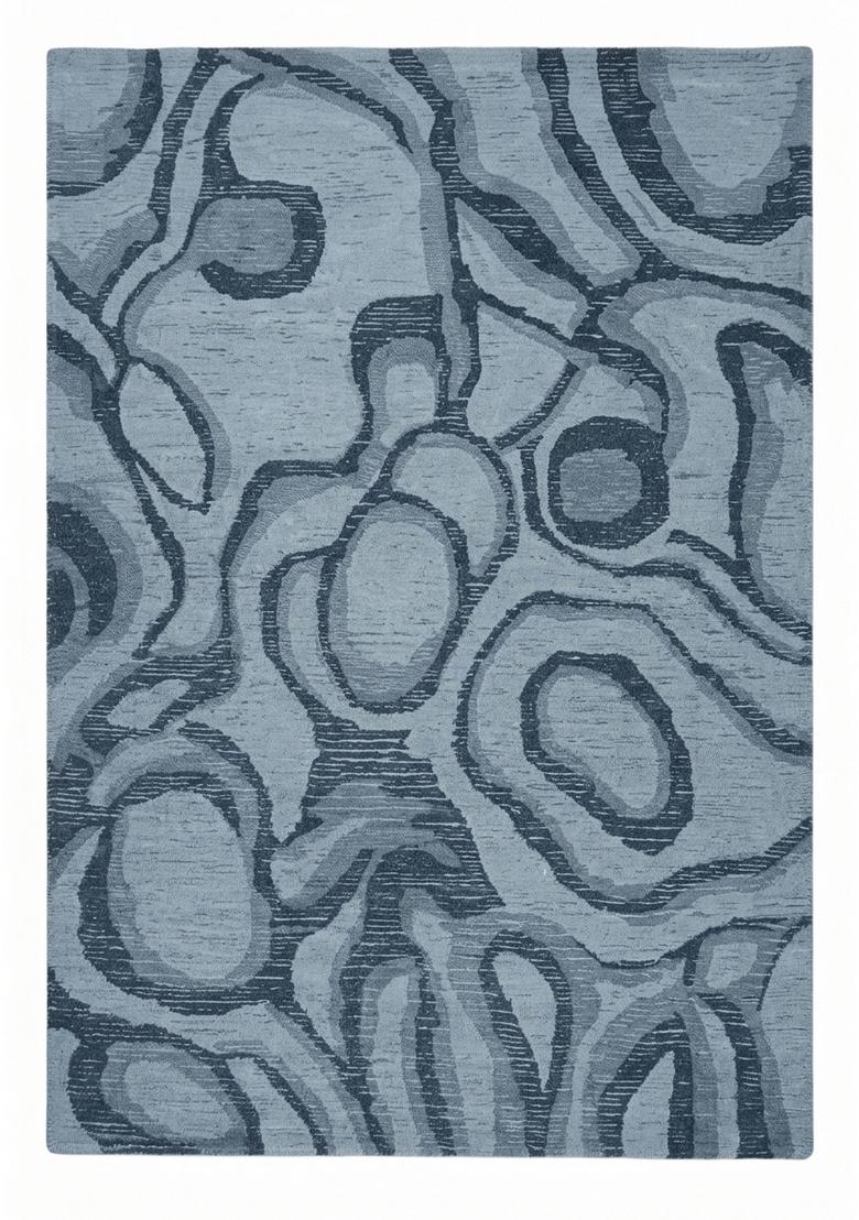 Saffron Rugs Hand Tufted Steel Blue Swirls Contemporary Rectangular Wool Area Rug - Indya