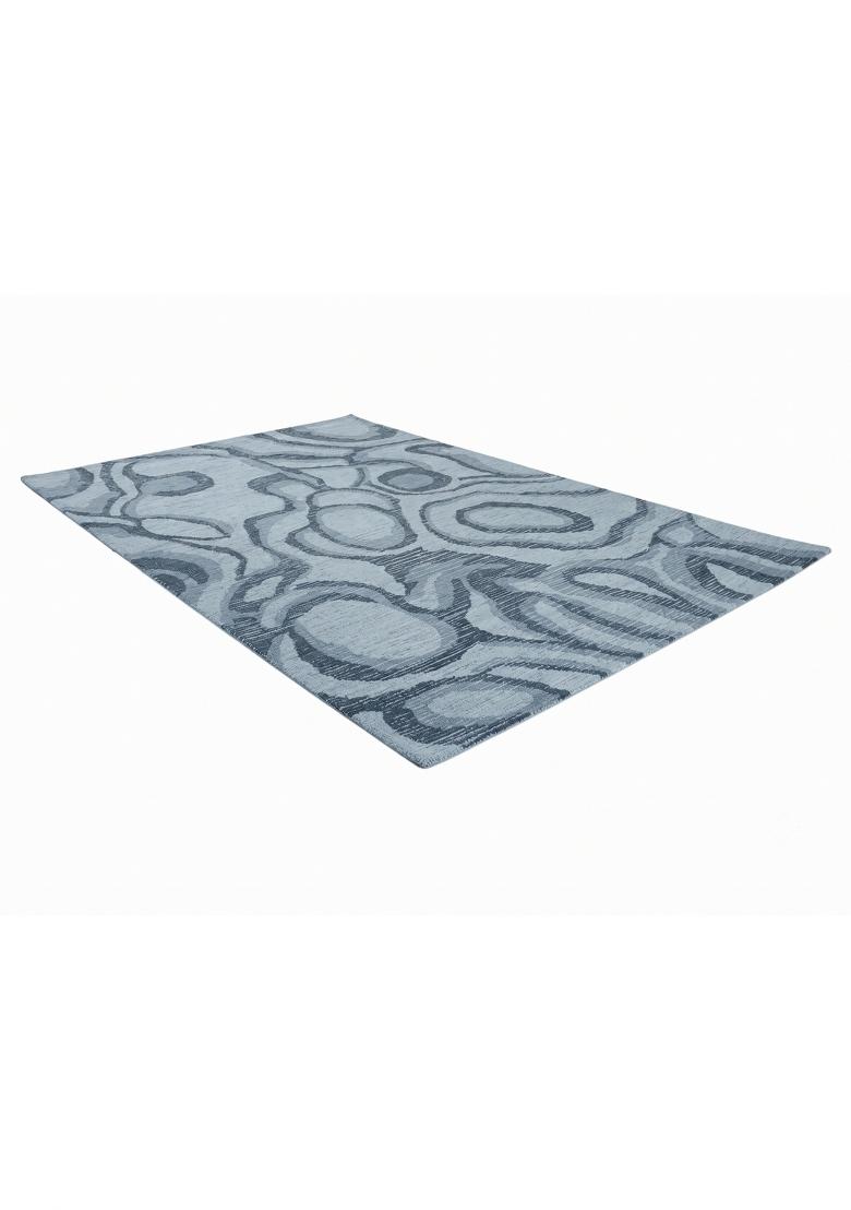Saffron Rugs Hand Tufted Steel Blue Swirls Contemporary Rectangular Wool Area Rug - Indya