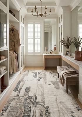 Saffron Rugs Hand Tufted Ivory Grey Geometric Contemporary Rectangular Wool Area Rug