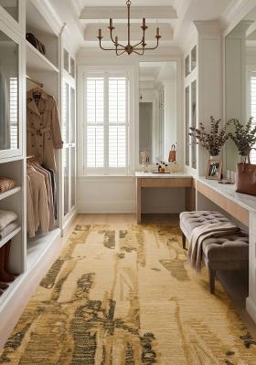 Saffron Rugs Hand Tufted Golden Beige Geometric Contemporary Rectangular Wool Area Rug
