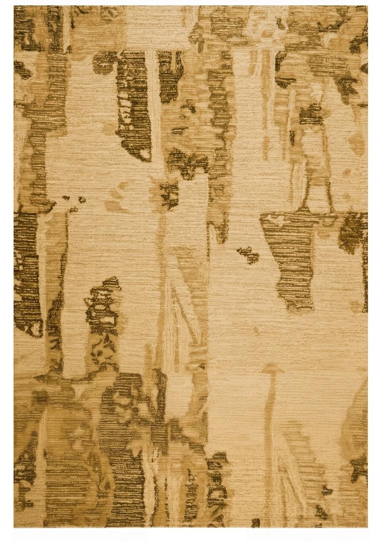 Saffron Rugs Hand Tufted Golden Beige Geometric Contemporary Rectangular Wool Area Rug - Indya