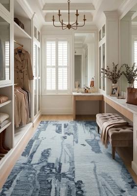 Saffron Rugs Hand Tufted Light Blue Grey Geometric Contemporary Rectangular Wool Area Rug