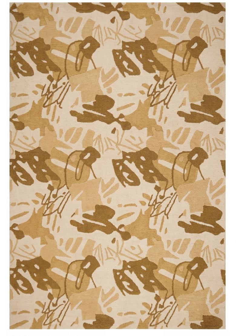 Saffron Rugs Hand Tufted Beige Gold Leaf Coastal Rectangular Wool Area Rug - Indya