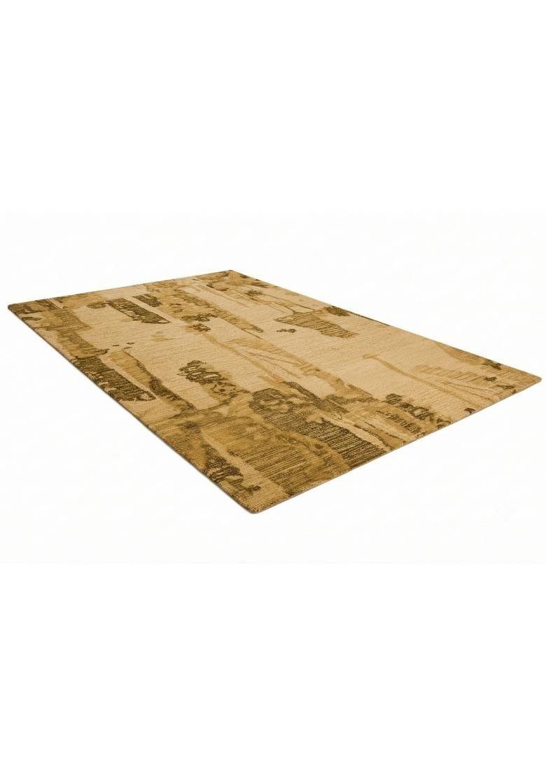 Saffron Rugs Hand Tufted Beige Gold Leaf Coastal Rectangular Wool Area Rug - Indya