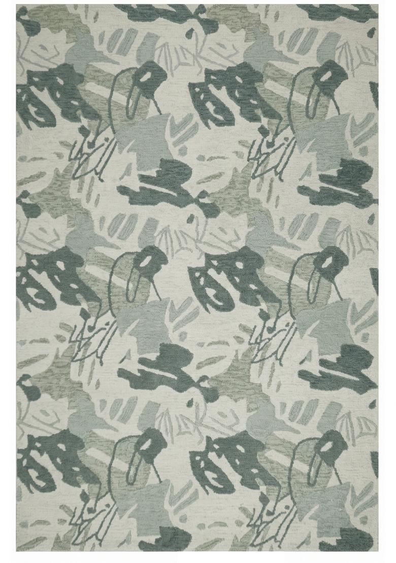 Saffron Rugs Hand Tufted Sage Green Grey Leaf Coastal Rectangular Wool Area Rug - Indya