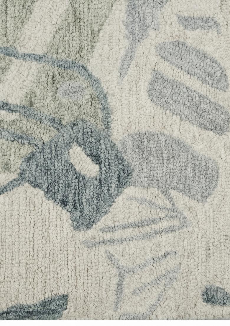 Saffron Rugs Hand Tufted Sage Green Grey Leaf Coastal Rectangular Wool Area Rug - Indya