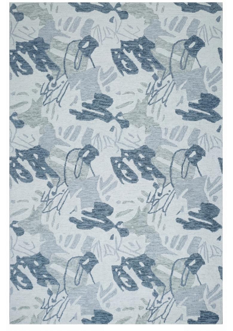 Saffron Rugs Hand Tufted Light Blue Grey Leaf Coastal Rectangular Wool Area Rug - Indya