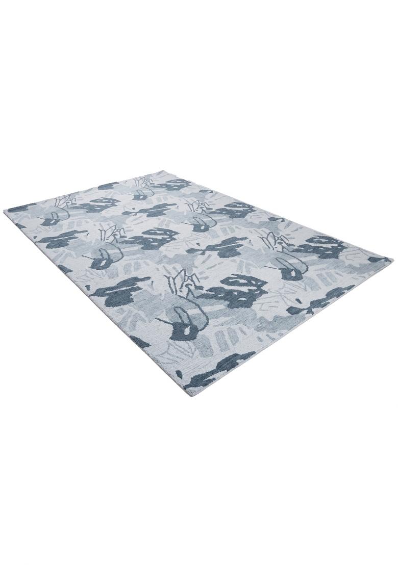 Saffron Rugs Hand Tufted Light Blue Grey Leaf Coastal Rectangular Wool Area Rug - Indya