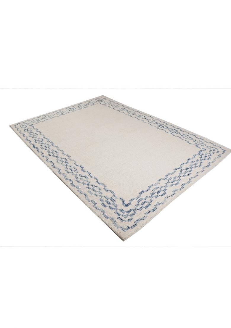 Saffron Rugs Hand Tufted Ivory Geometric Transitional Rectangular Wool Area Rug - Indya