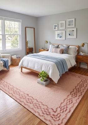 Saffron Rugs Hand Tufted Blush Pink Geometric Transitional Rectangular Wool Area Rug