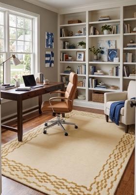 Saffron Rugs Hand Tufted Cream Gold Geometric Transitional Rectangular Wool Area Rug