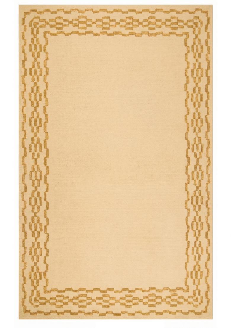 Saffron Rugs Hand Tufted Cream Gold Geometric Transitional Rectangular Wool Area Rug - Indya