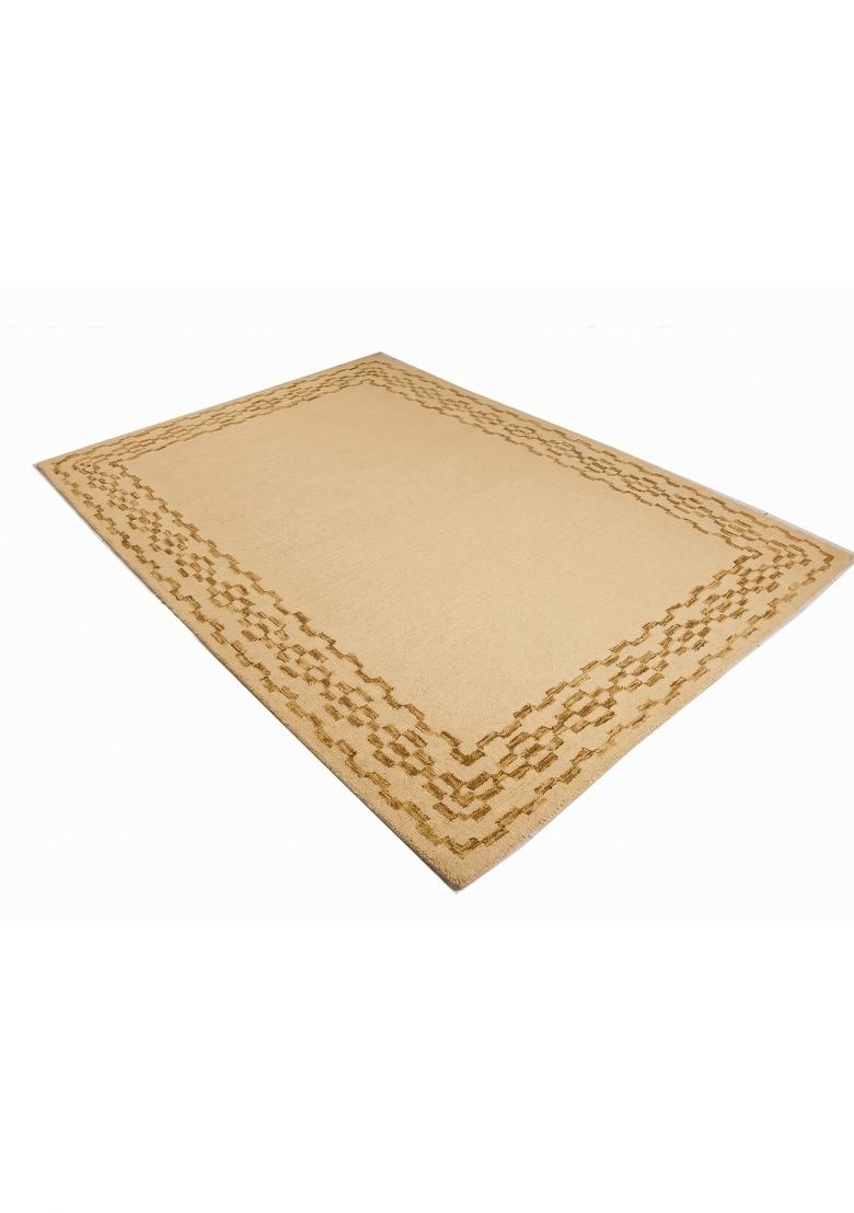 Saffron Rugs Hand Tufted Cream Gold Geometric Transitional Rectangular Wool Area Rug - Indya