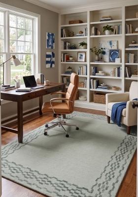 Saffron Rugs Hand Tufted Light Sage Green Geometric Transitional Rectangular Wool Area Rug