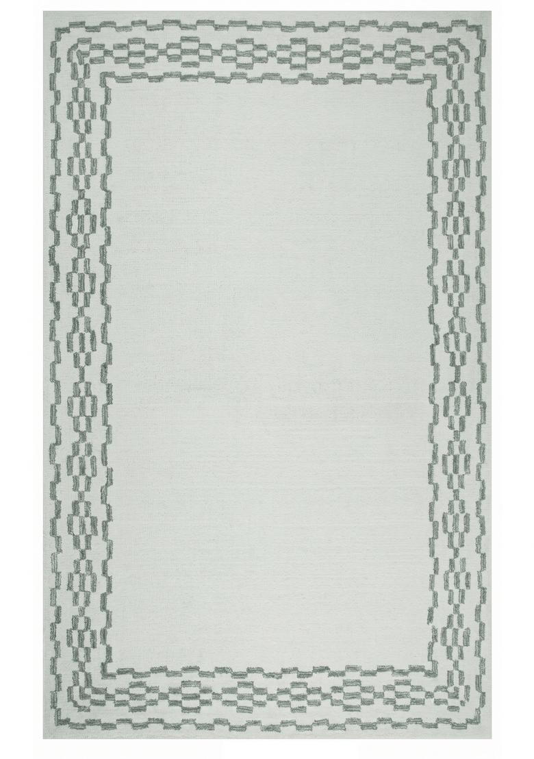 Saffron Rugs Hand Tufted Light Sage Green Geometric Transitional Rectangular Wool Area Rug - Indya