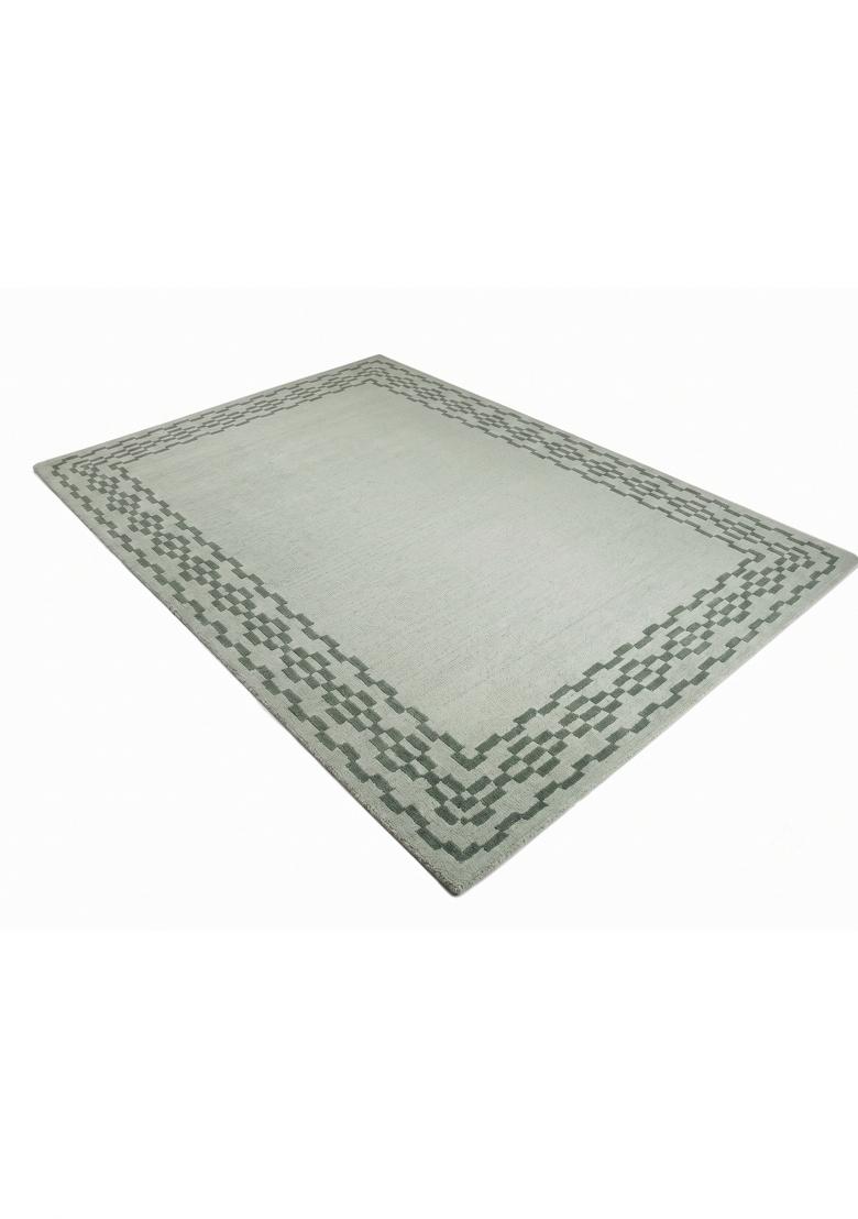 Saffron Rugs Hand Tufted Light Sage Green Geometric Transitional Rectangular Wool Area Rug - Indya