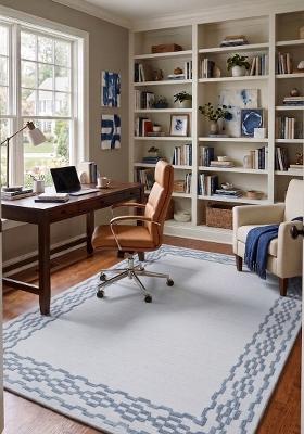 Saffron Rugs Hand Tufted Light Blue Grey Geometric Transitional Rectangular Wool Area Rug