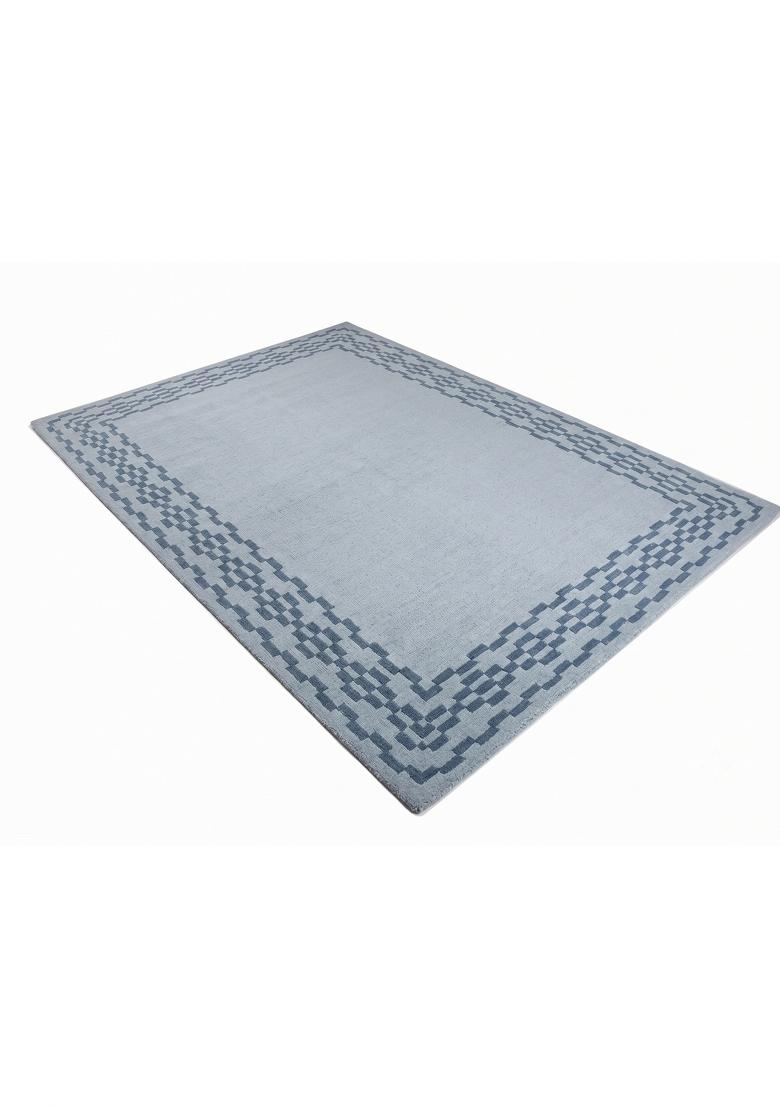 Saffron Rugs Hand Tufted Light Blue Grey Geometric Transitional Rectangular Wool Area Rug - Indya