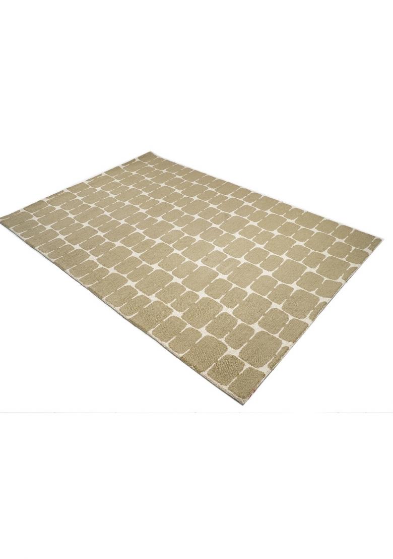 Saffron Rugs Hand Tufted Olive Tan Geometric Mid-Century Modern Rectangular Wool Area Rug - Indya